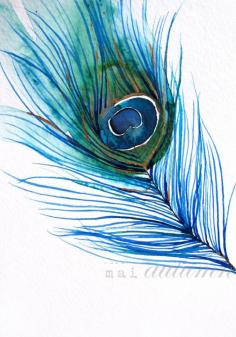 Peacock Painting - Feather - Bird Wall Decor Watercolor - Large Print 20x30 - Poster. $101.40, via Etsy.
