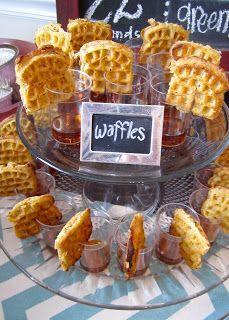 Shabby chic pumpkin party mini foods with chalkboard labels: waffles