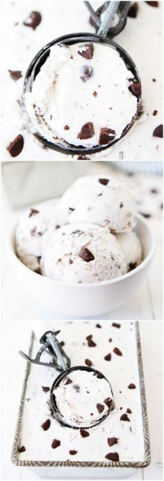 Vegan Coconut Chocolate Chunk Ice Cream Recipe on twopeasandtheirpo... Only 5 ingredients! #vegan #dairyfree #icecream