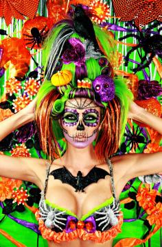 #Halloween #Skull #skeleton #pumpkin #candycorn #scary #costume #facepaint #Makeup #flower #creative #dayofthedead #diadelosmuertos #hair #eyeshadow #bat #glitter #orange #green #purple @Lindsay Dillon #spider #candy