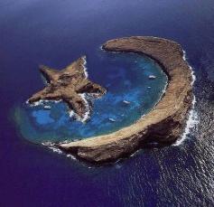 Island of Molokini - natural star + crescent moon (between Maui and Kahoolawe, Hawaii).