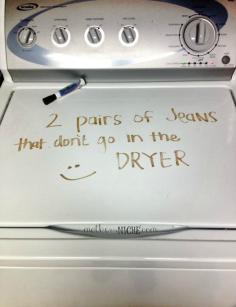 dry erase marker on washing machine as a reminder - why haven't I thought of this!!