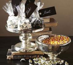 from Candy Corn to Christmas ornaments! Antique Mercury Glass Candy Bowl & Cake Stand #potterybarn