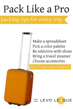 Packing Tips for Business Trips: Make a spreadsheet - Pick a color palette - Be selective wtih shoes - Bring a travel stearmer - Choose accessories