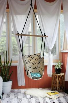 Indoor Hammock Chair DIY by Smile and Wave for A Beautiful Mess #diy #hammock #chair