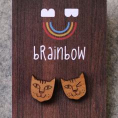 Wooden Cat Earrings by bRainbowshop on Etsy, $22.00