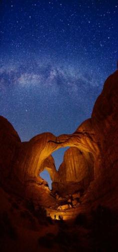 Double Arch and Milky Way stars, Arches National Park, Utah