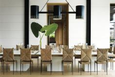 A Divine Dining Room. Palm leaves. Southampton Beach House. Interior Design: Haynes Roberts.