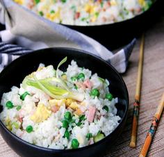 Chinese Ham and Egg Fried Rice: authentic, with no soy sauce.