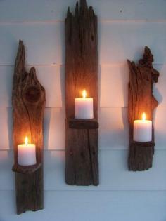 DIY driftwood wall candle sconces for outdoors