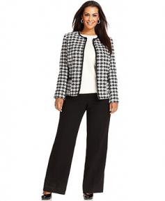 Tahari by ASL Plus Size Suit, Houndstooth Jacket  Solid Pants - Plus Size Suits  Separates - Plus Sizes - Macy's