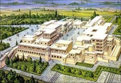 Knossos Palace General View : An artist's impression of the Palace of Knossos, Iraklion, Crete, Greece