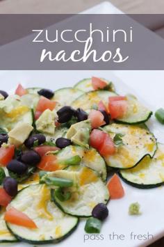 Baked Zucchini Nachos - a perfect healthy appetizer for your next football party-- Hello, Super Bowl!