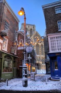 York Minster at Christmas, Peppergate Street, York, England  This is one of my favorite cities in the world! So old and filled with history. Wish I could go back!