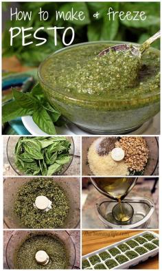 PESTO! Easy step-by-step instructions for making and freezing it. Recipe at TheYummyLife.com