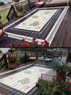 Outdoor rug, painted rug, stenciled rug, deck