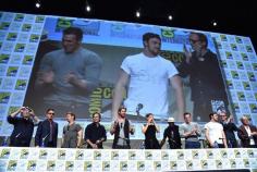 He was at San Diego Comic-Con on Saturday to promote Marvel Studios’ The Avengers: Age of Ultron, along with most of the cast. | Chris Hemsworth Flexes Biceps, Humiliates The Avengers