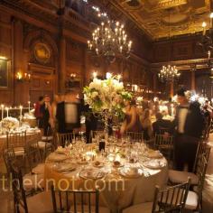 Romantic Reception Lighting    Candelabras, chandeliers  and warm uplighting  set a romantic mood  at the reception.