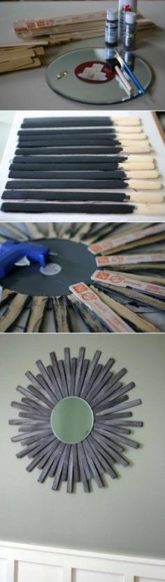 DIY Sunburst Wall Mirror Of Paint Sticks