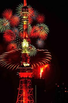Fireworks at the Tokyo Tower in Japan