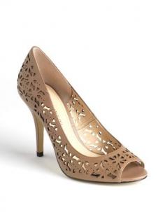 Enzo Angiolini Mega Star Leather Laser-Cut Pumps Taupe