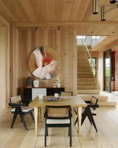 A Divine Dining Room. Wood on wood in a Southampton Beach House. Interior Design: Haynes Roberts.