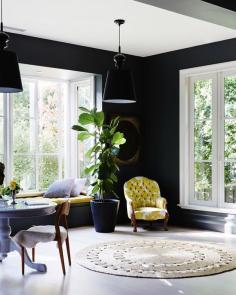 black walled living room