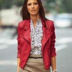 A red leather jacket over floral tops or dresses - yes!