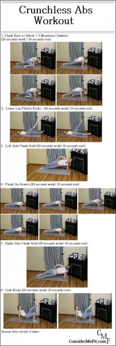 Crunchless Abs Workout - ZERO crunches!  Some of the best abdominal exercises involve no crunches (sit-up's) what-so-ever.