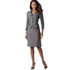 Ladies Business Suits | Tahari Plus Size 3-Button Round Collar Skirt Suit - Photo