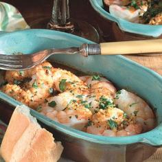 Baked shrimp in lemony garlic sauce- ready in 20 minutes, 120 calories per serving. What's not to love?