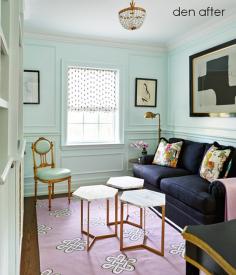 A Lovely Library. Mint walls. Interior Design: Jessica Waks in Style At Home.