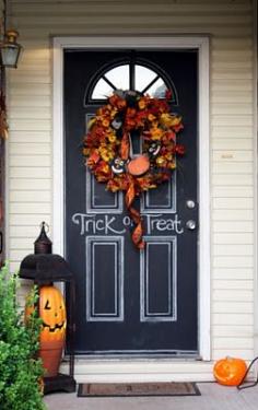 Sweet Something Designs: Halloween Scenery. Chalk board paint on the door what a great idea!!!