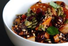 Superfood Salad with Black Rice, Butternut Squash, Sweet Potatoes, Cranberries, Goji Berries, Sunflower and Pumpkin Seeds