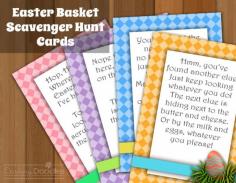 Easter Basket Scavenger Hunt Cards.  Preprinted with clues and a blank set so that you can do your own! Thanks Darling Doodles!