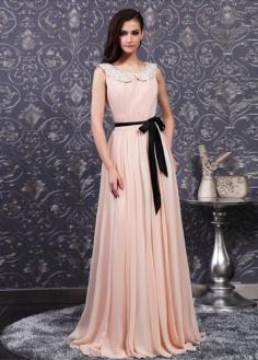 sleeveless bateau chiffon dress with a sash