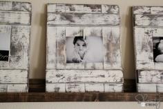 DIY-Picture-Frame. Love the distressed paint job.  1) Stain first, then  2) Spray paint with Heirloom white, then 3) Sand!