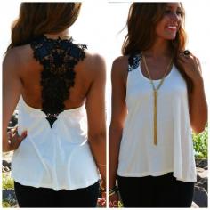 Fontaine Ivory and Black Lace Back Tank