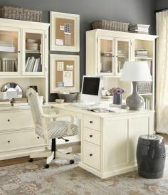 White, Organized Office from Ballard Designs. I like how this is done.  I like the cleanness of it, too.