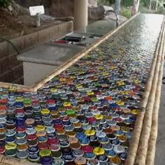 Outdoor bar top from bottle caps and corks