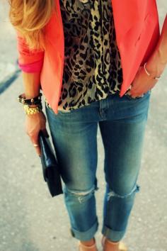 Leopard, coral, jeans outfits Teen fashion Cute Dress! Clothes Casual Outift for • teenes • movies • girls • women •. summer • fall • spring • winter • outfit ideas • dates • school • parties mint cute sexy ethnic skirt