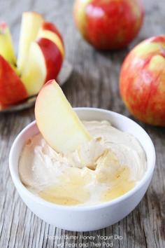 Peanut Butter Honey Yogurt Dip Recipe on twopeasandtheirpo... This easy and healthy dip only takes 5 minutes to make!