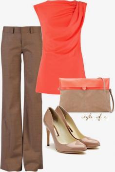 Tan and Coral outfit~Perfect for the spring! Already have these pieces in my closet! (*Just need the clutch!)