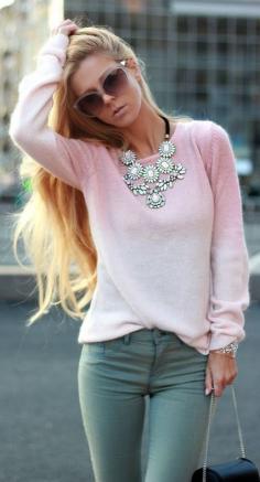 statement  Pink I could wear m y grayish skinny's with a powder pink sweater throw on a nice matching scarf