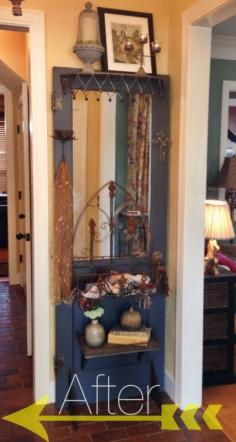 Door shelf, reclaimed door, vintage door, entry way shelf