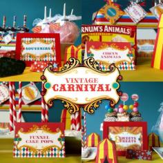 Love this vintage carnival idea for a kids party would be great to add performers on stilts to be part of this theme. Would love to plan one of the themed parties. Love it.