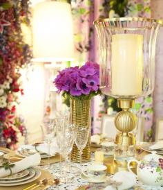 A Divine Dining Room. Gold and florals. Interior Designer: Kati Curtis.