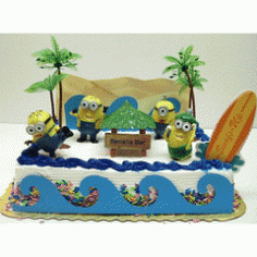 Despicable Me Banana Bar Beach Scene Minion Birthday Cake Topper Set with Minions and Decorative Bea for R1,000.47