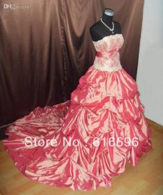 2013 New Women Beautiful Fashion strapless Pink Taffeta Wedding Dress Gowns Catherdral Train