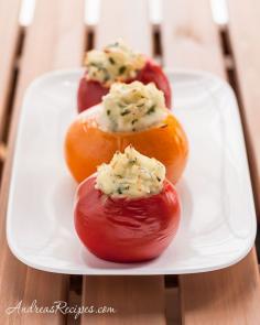 Mashed Potato-Stuffed Tomatoes, my version of some delectable stuffed tomatoes I tasted while living in Colombia.